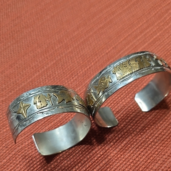 His & Hers Sterling Silver Spiritual Cuff Set – Signed Kathleen C – Navajo Arts - Picture 6 of 8